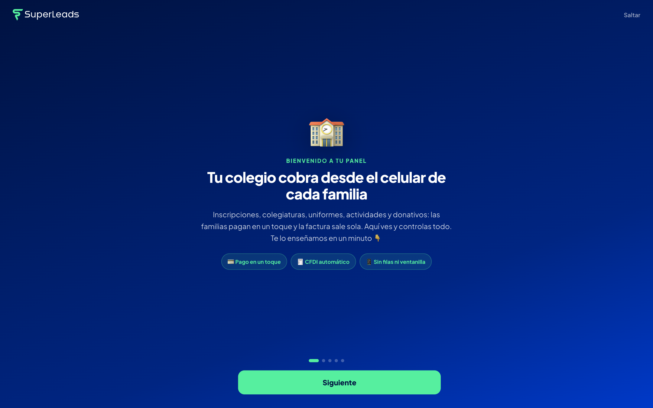 El recorrido de bienvenida que verás la primera vez que entres al panel.