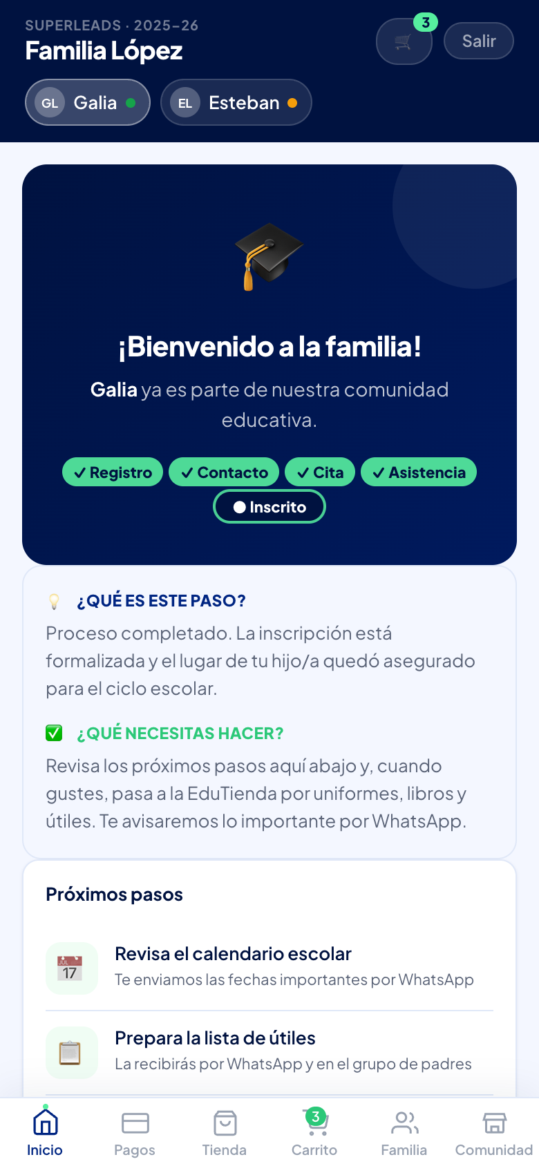 El recorrido de bienvenida se muestra una sola vez.