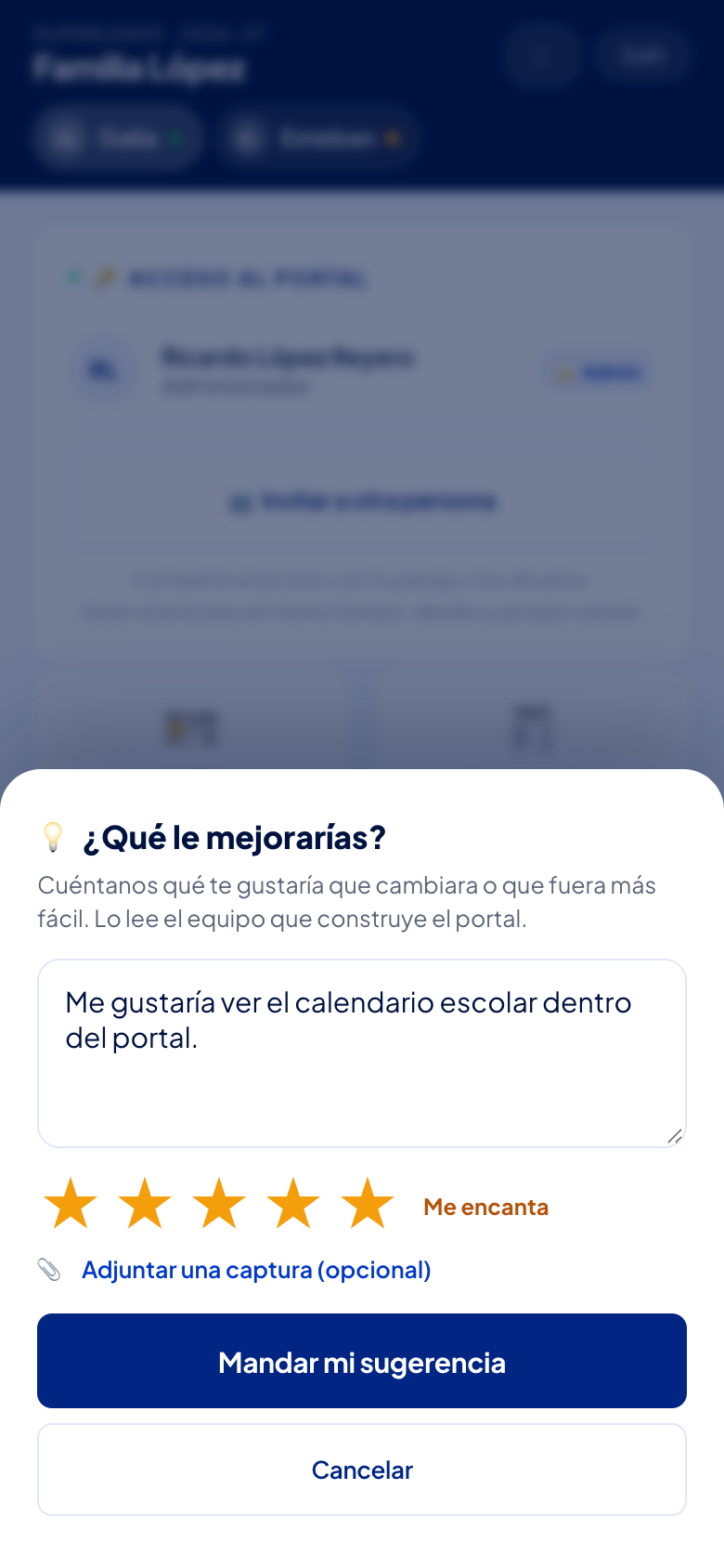 Tu sugerencia en tres toques: la idea, las estrellas y, si quieres, una captura.